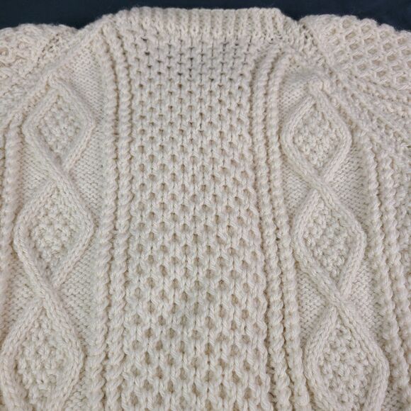 Vintage Irish Wool Hand Knit Womens S? Cable Fisherman Cardigan Ivory Ireland - Picture 9 of 10